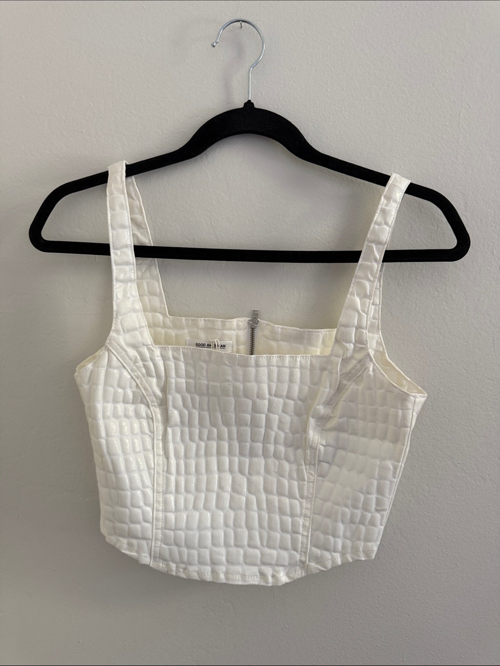 Good American White Quilted Square-Neck Crop Top